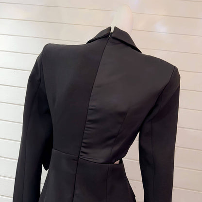 BL5-6 Asymmetrical Blazer Dress with Bow and Waist Cut-Out: Red / English / S