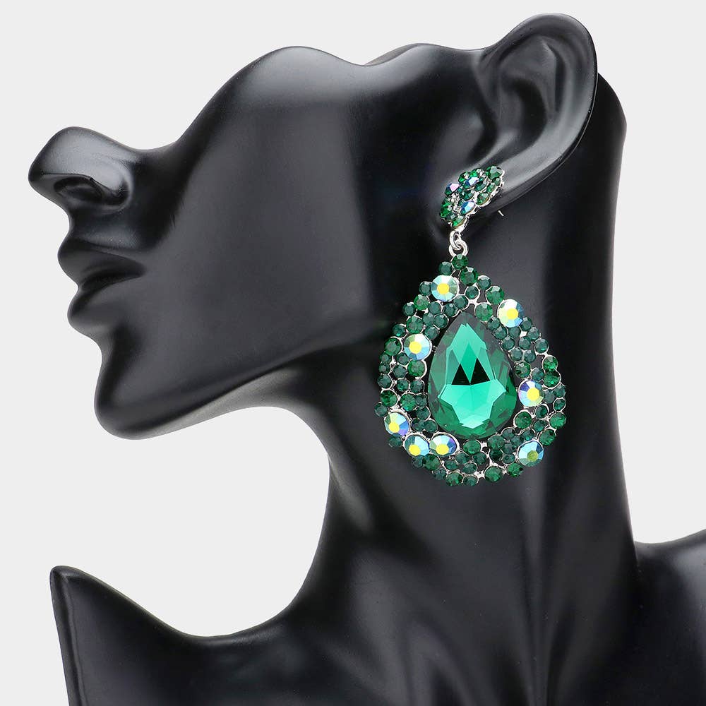 Teardrop Rhinestone Embellished Dangle Evening Earrings: SAPP