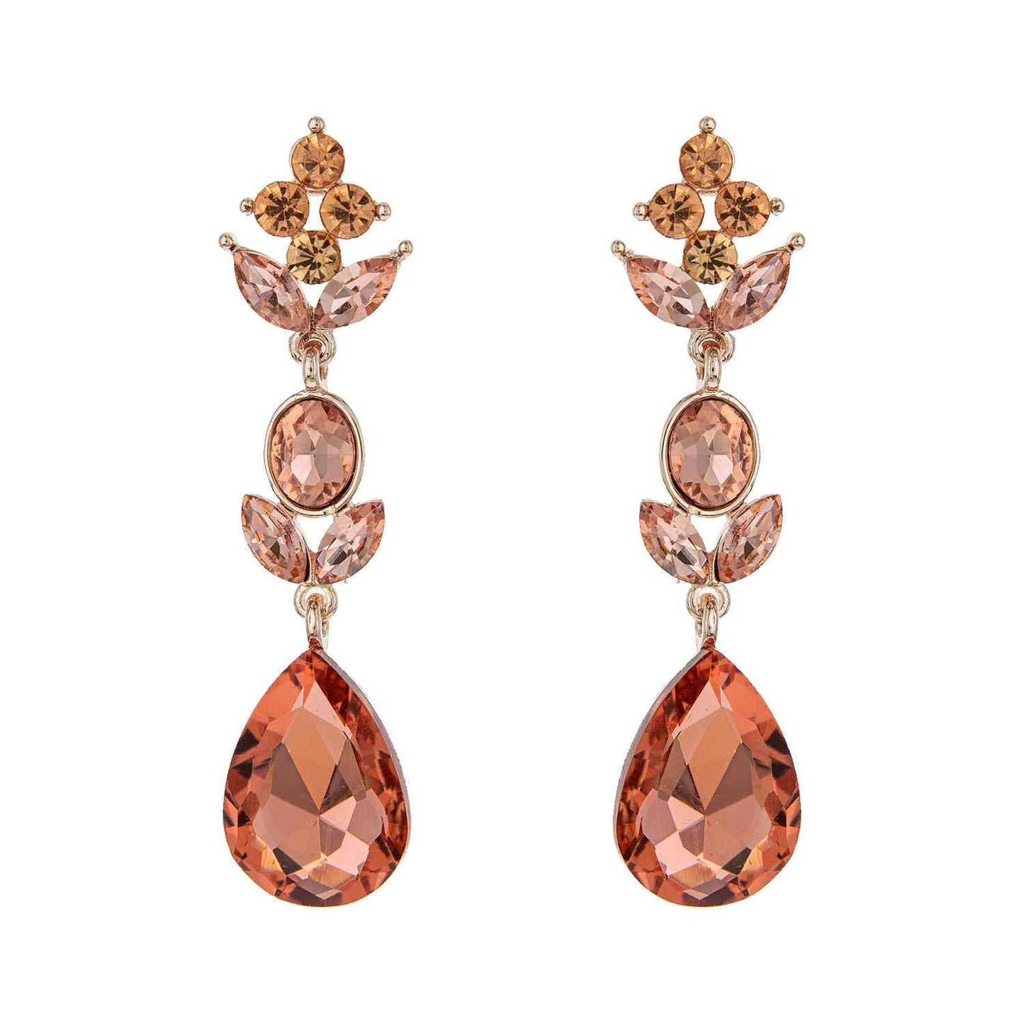 3-Tier Crystal Teardrop Floral Petal Earrings : Crystal