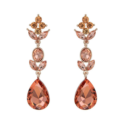 3-Tier Crystal Teardrop Floral Petal Earrings : Crystal