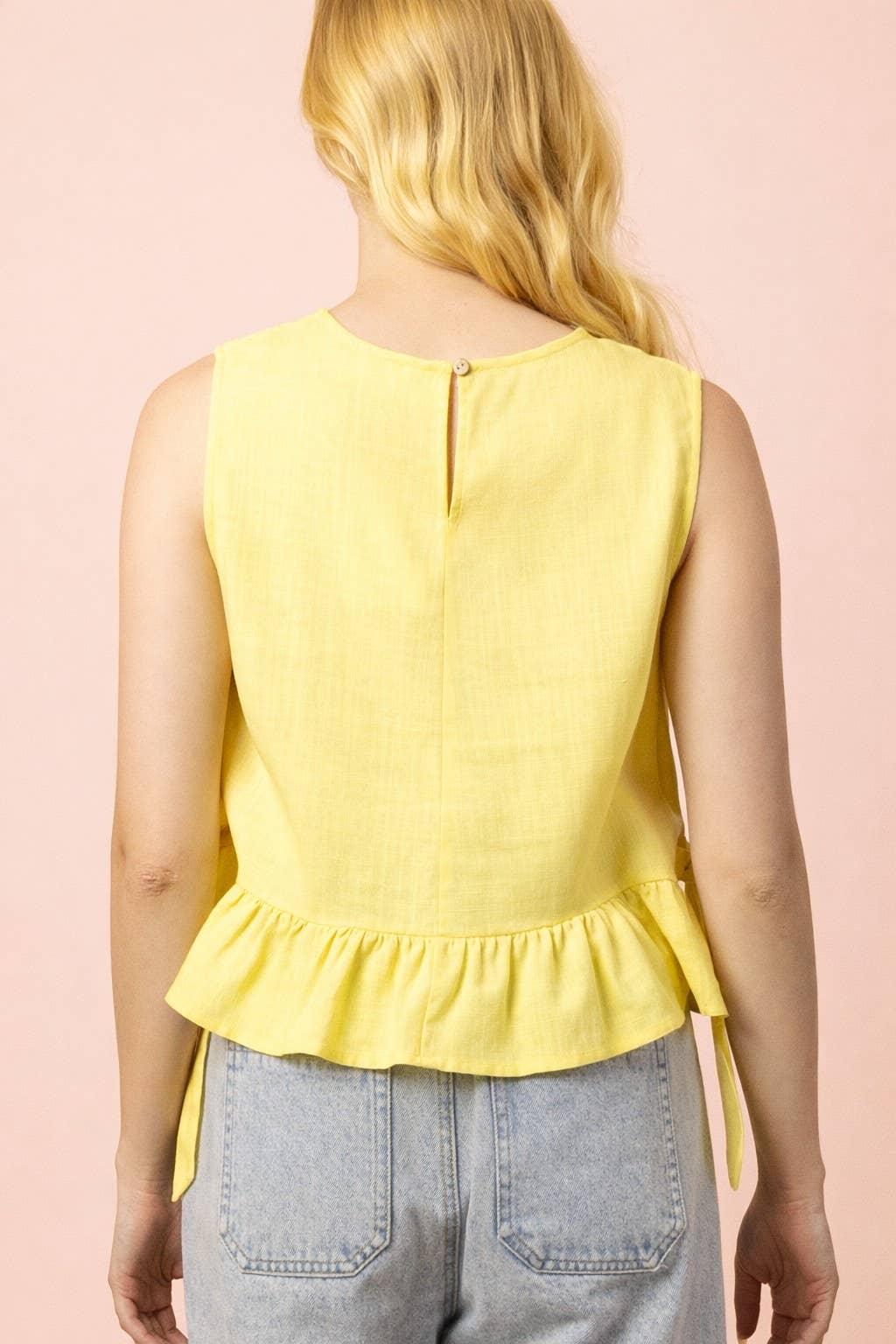 NT12128-Side Tie Detail Ruffled Top: RED DOT / S-M-L/2-2-2