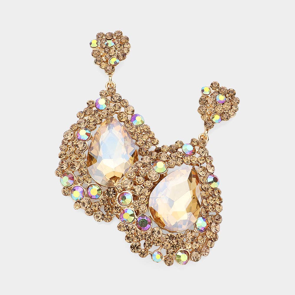 Teardrop Rhinestone Embellished Dangle Evening Earrings: SAPP
