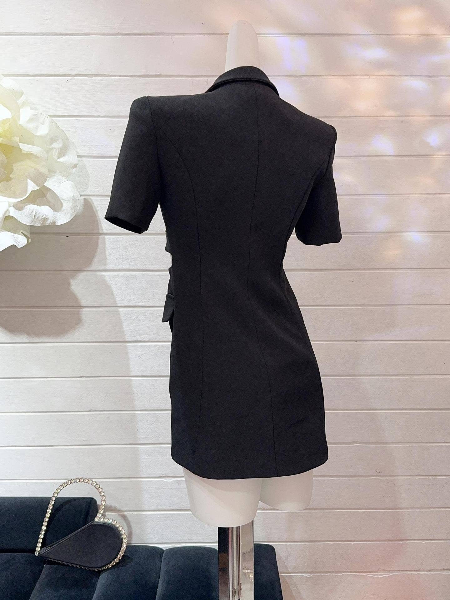 BL10Y Slim Suit Dress with Diamond Bow & Waist Cutout: Long sleeves / English / M