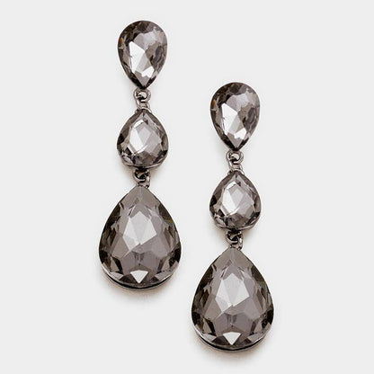 Triple Glass Crystal Teardrop Evening Earrings: Violet