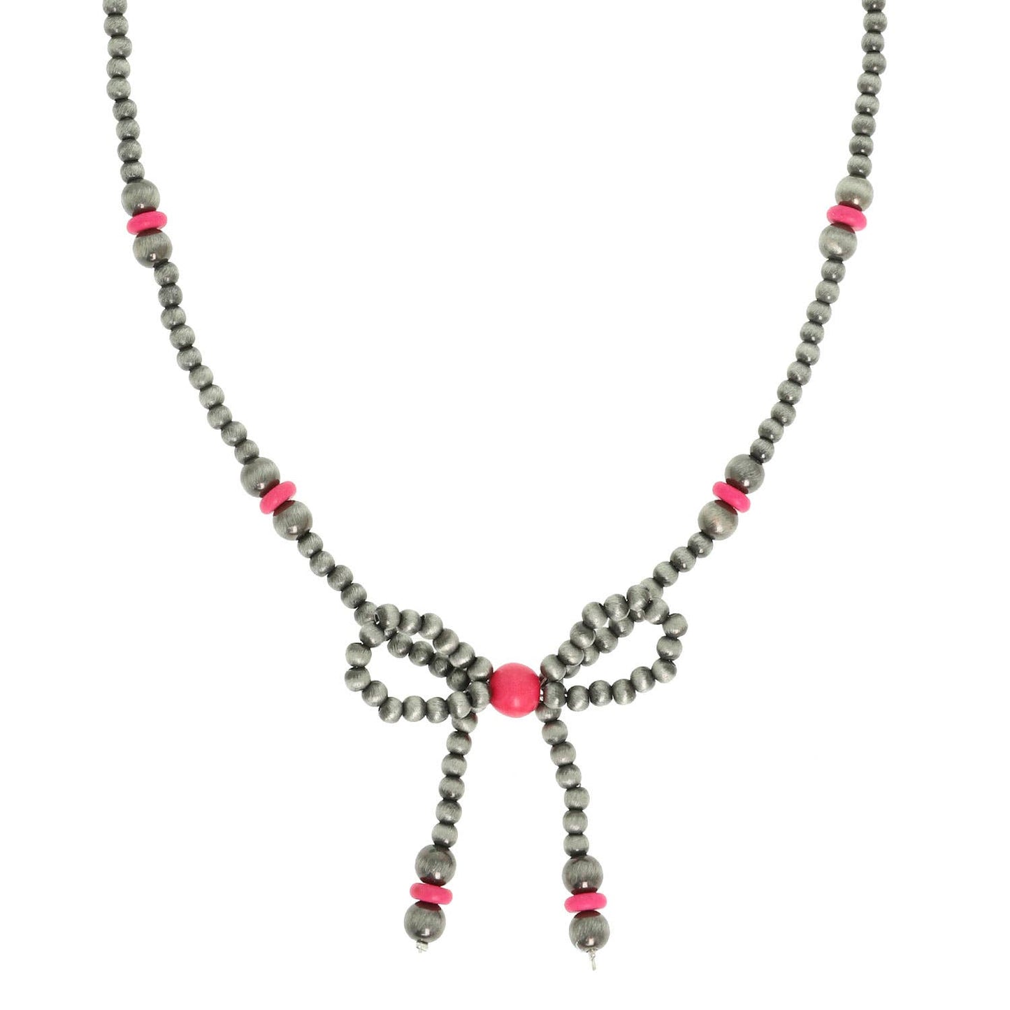 Western Marbled Pearl Bead Long Tail Bow Necklace: Ivory