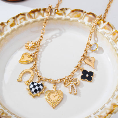 Checkered Heart Charm Necklace