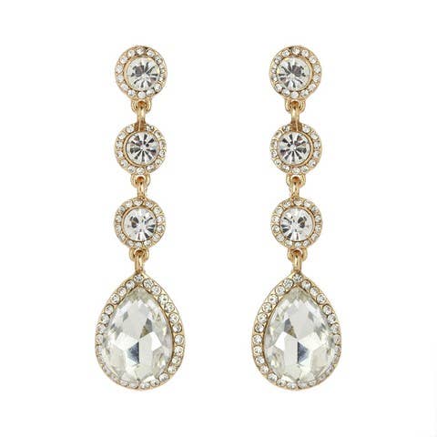 4 Tier Rhinestone Teardrop & Circle Crystals Dangle Earrings: Iridescent