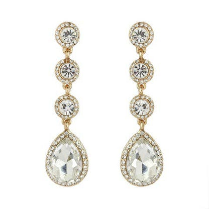 4 Tier Rhinestone Teardrop & Circle Crystals Dangle Earrings: Iridescent