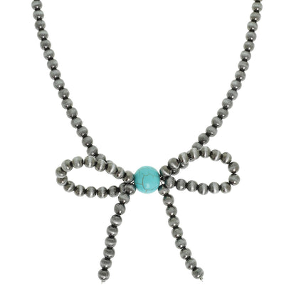 Western Bow Knot Pendant Pearl Bead Necklace