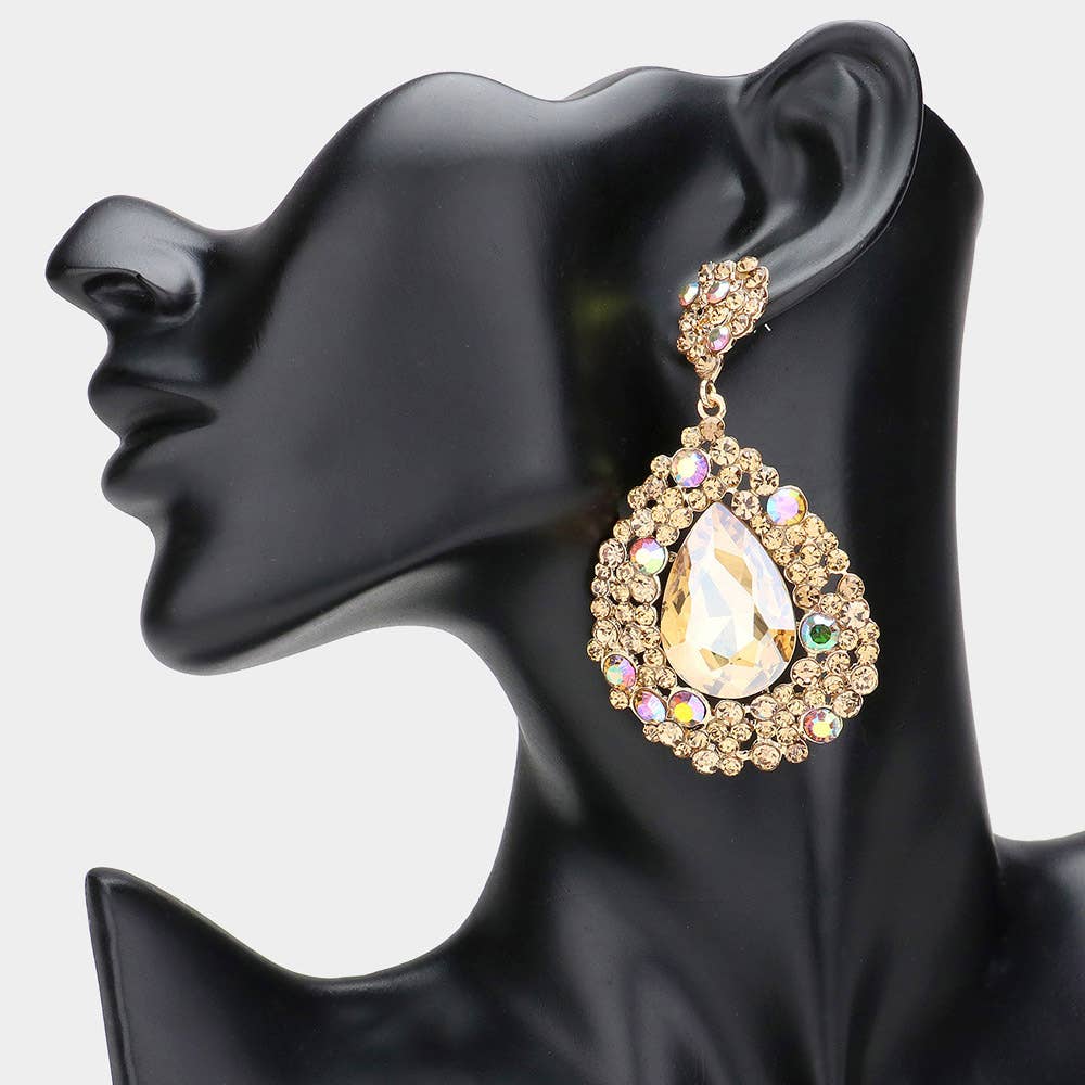Teardrop Rhinestone Embellished Dangle Evening Earrings: SAPP