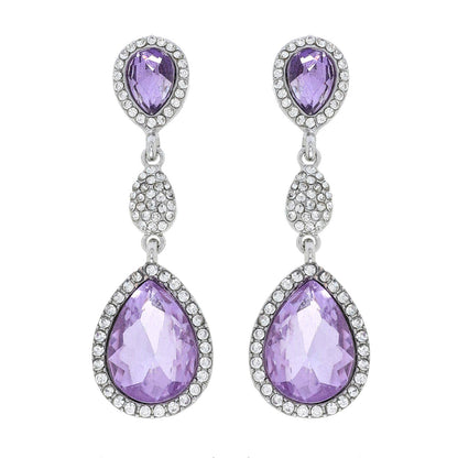 3 Tiered Teardrop Rhinestone Crystal & Pave Dangle Earrings: Lavender