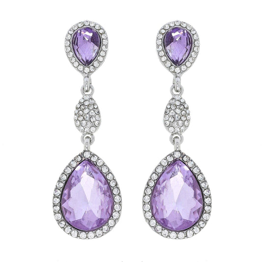 3 Tiered Teardrop Rhinestone Crystal & Pave Dangle Earrings: Lavender