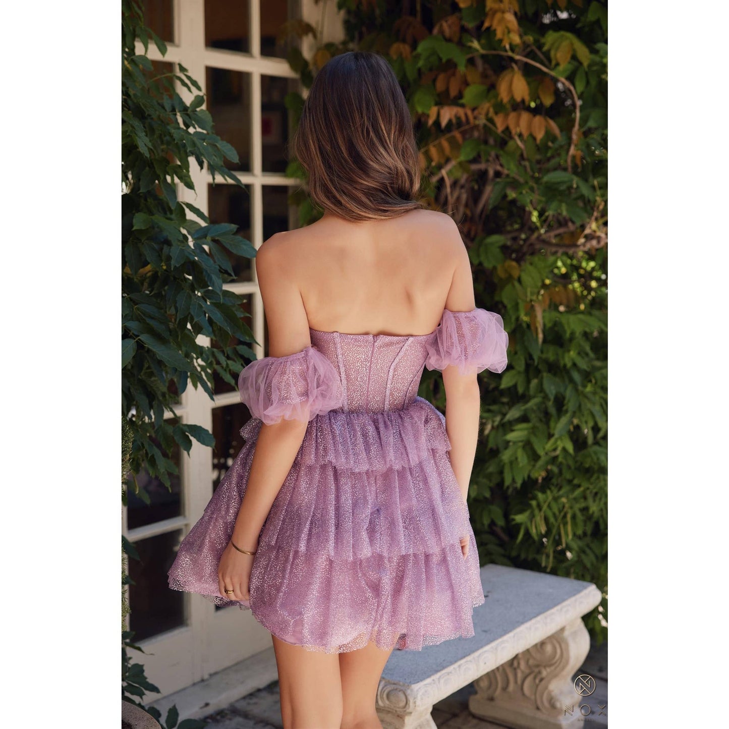 Glitter Sweetheart Neckline Short Dress Y860: DUSTY LAVENDER / 12
