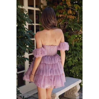 Glitter Sweetheart Neckline Short Dress Y860: DUSTY LAVENDER / 12