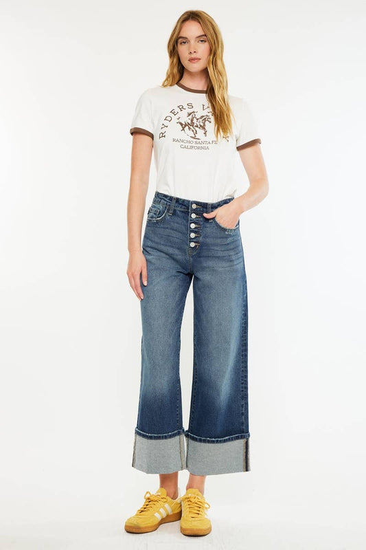 Kan Can High Rise Cuffed Wide Leg Jeans