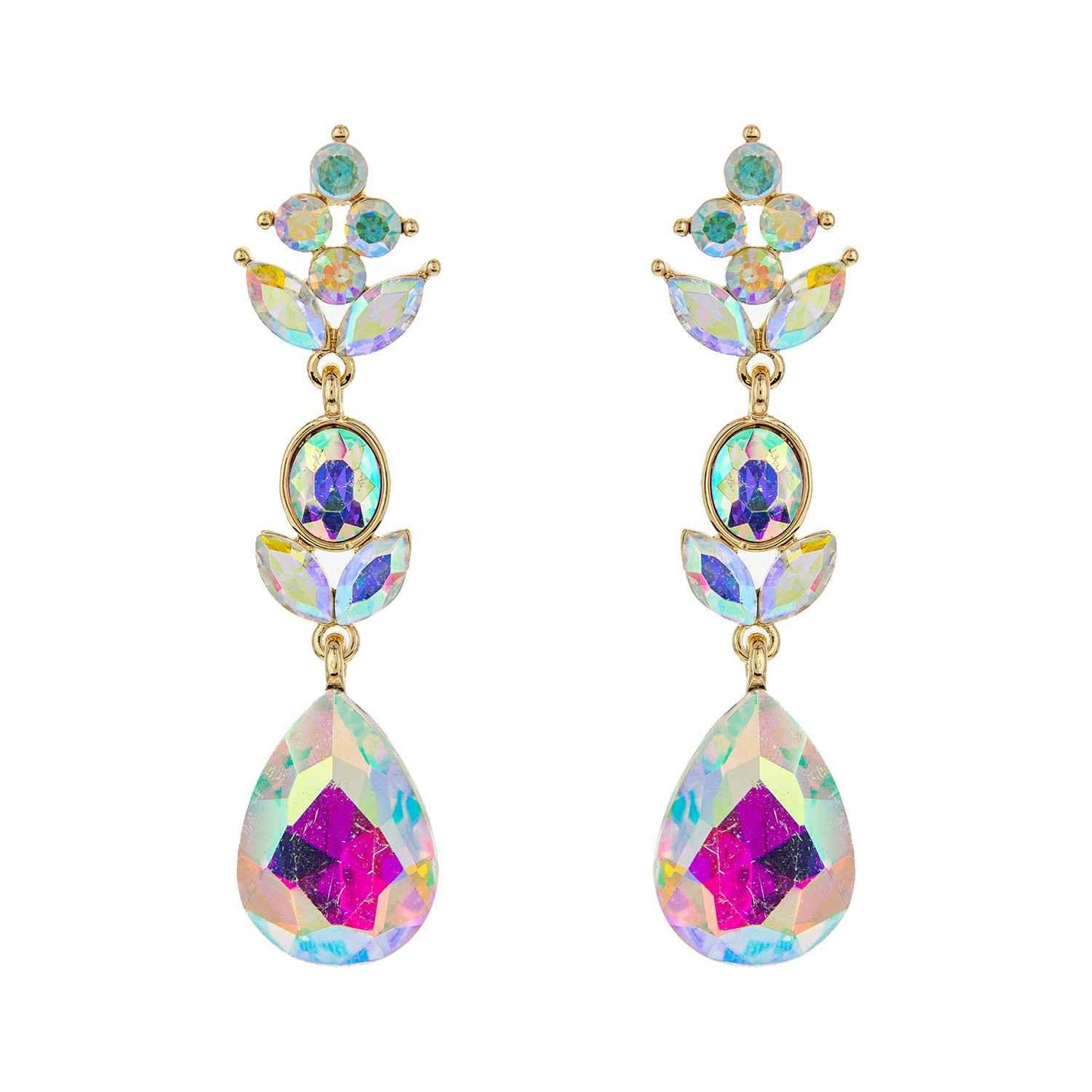 3-Tier Crystal Teardrop Floral Petal Earrings : Crystal
