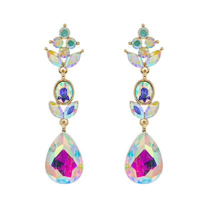 3-Tier Crystal Teardrop Floral Petal Earrings : Crystal