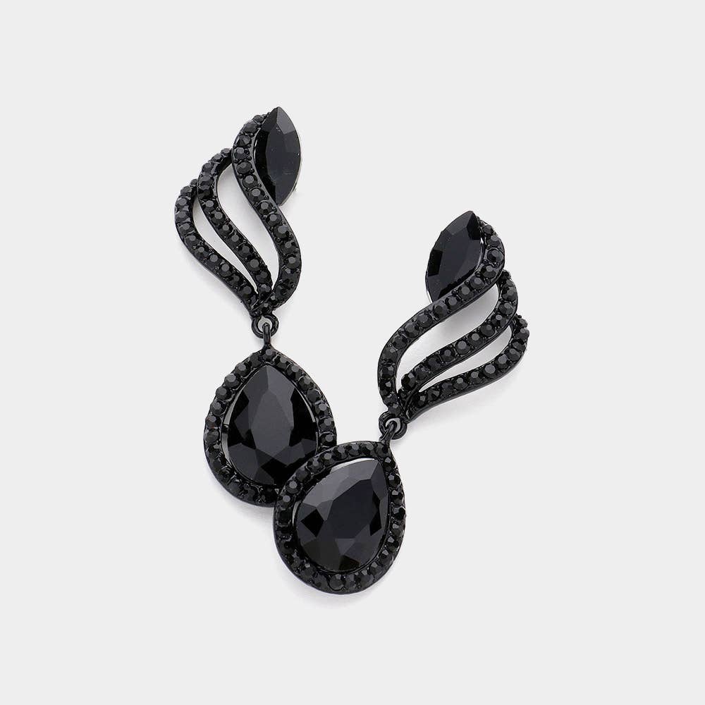 Teardrop Stone Pointed Rhinestone Paved Dangle Evening Earrings: AB,Silver