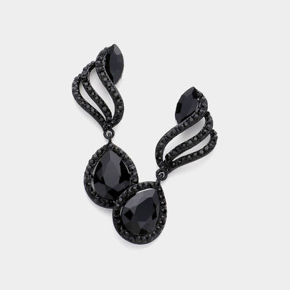 Teardrop Stone Pointed Rhinestone Paved Dangle Evening Earrings: AB,Silver