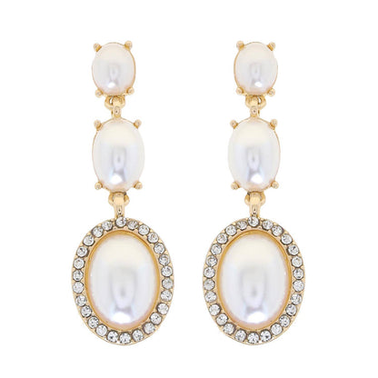 3 Tiered Oval Cut Rhinestone Crystal Dangle Earrings: Red