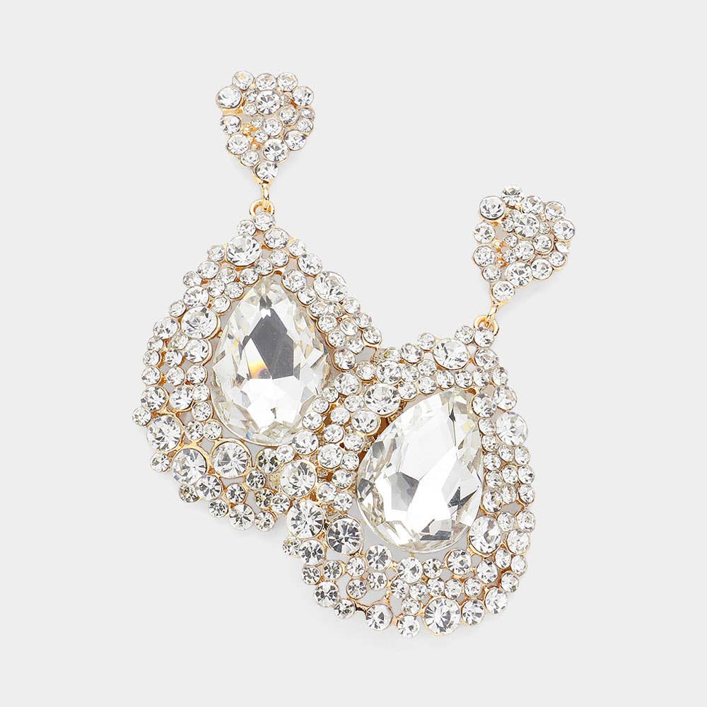 Teardrop Rhinestone Embellished Dangle Evening Earrings: SAPP