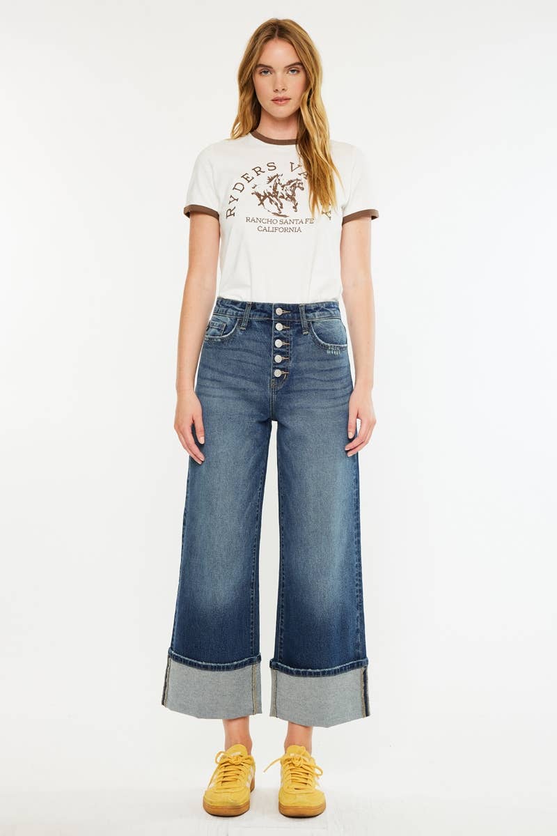 Kan Can High Rise Cuffed Wide Leg Jeans