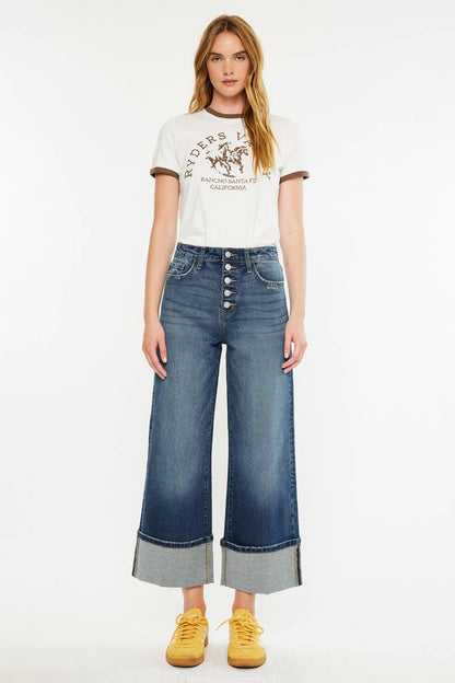 Kan Can High Rise Cuffed Wide Leg Jeans