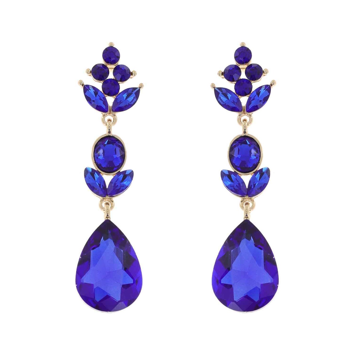 3-Tier Crystal Teardrop Floral Petal Earrings : Crystal
