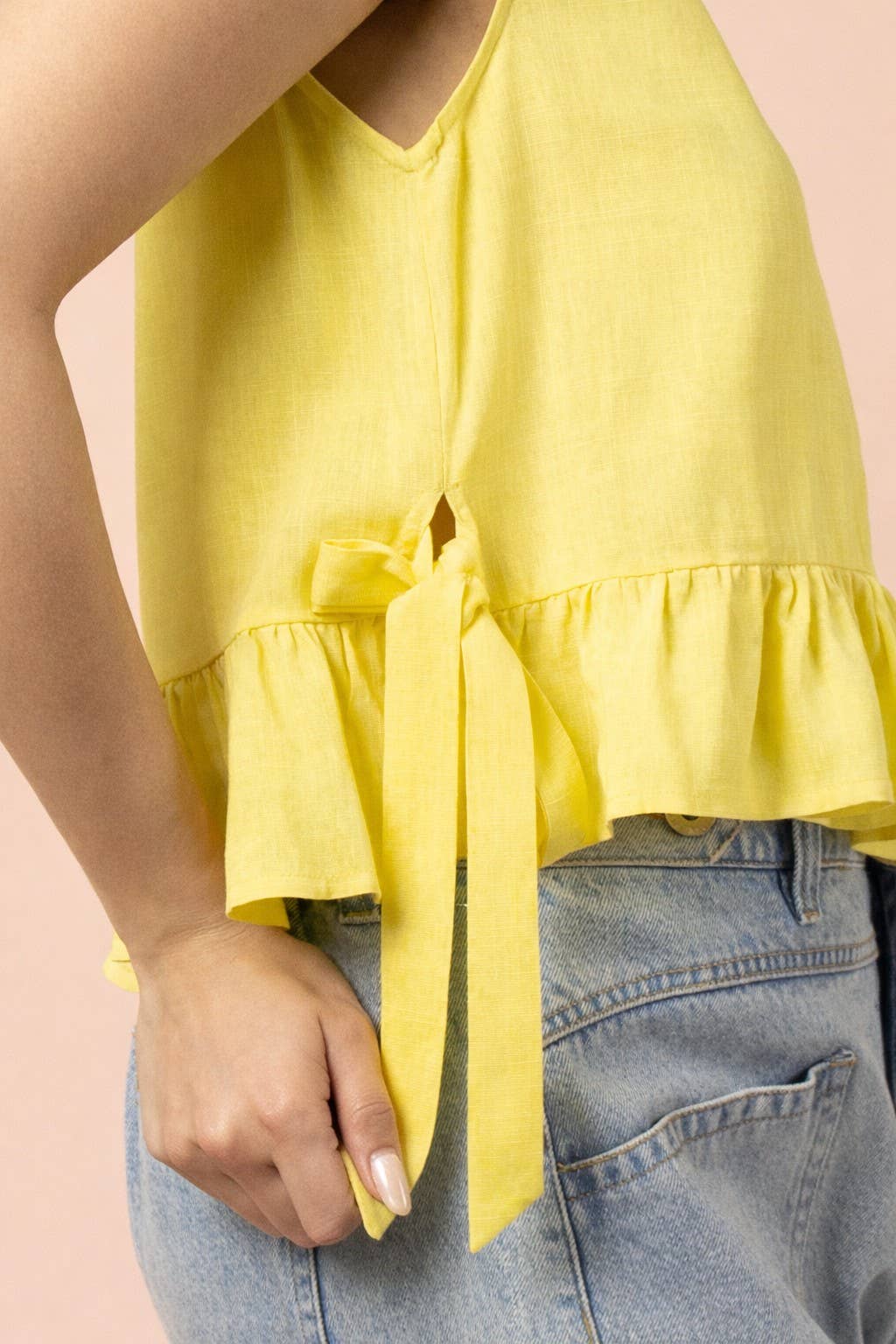 NT12128-Side Tie Detail Ruffled Top: RED DOT / S-M-L/2-2-2