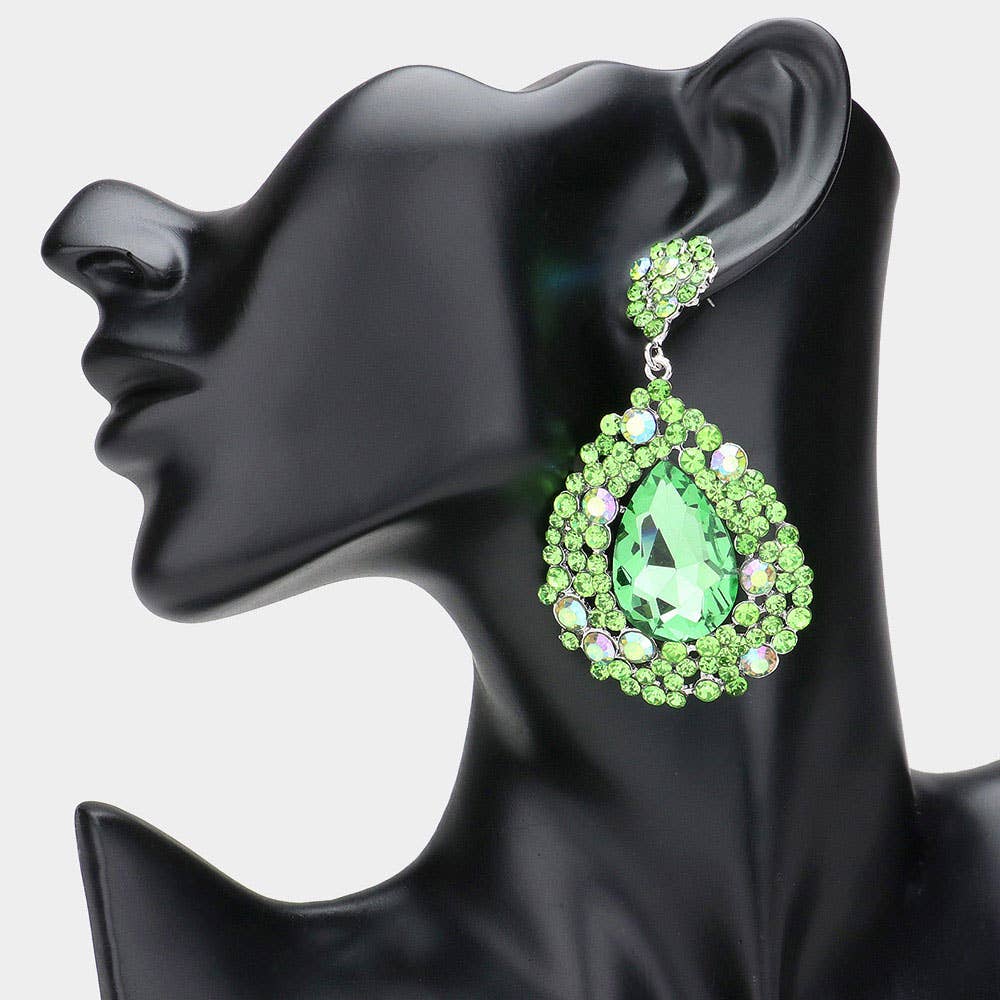Teardrop Rhinestone Embellished Dangle Evening Earrings: SAPP
