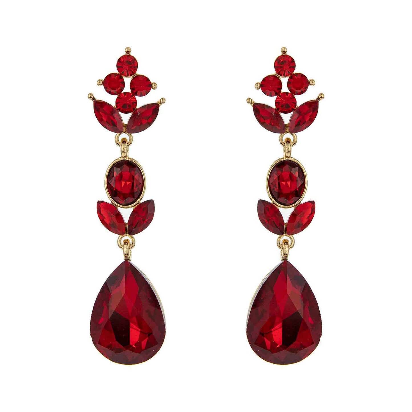 3-Tier Crystal Teardrop Floral Petal Earrings : Crystal