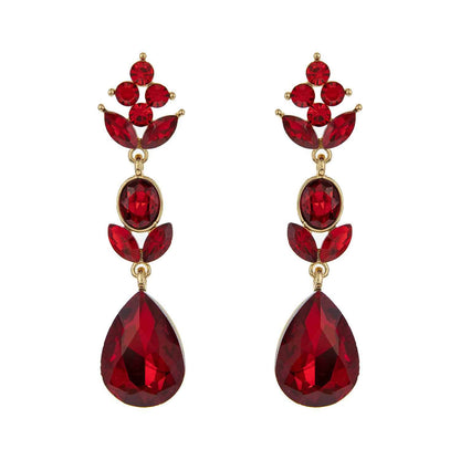 3-Tier Crystal Teardrop Floral Petal Earrings : Crystal