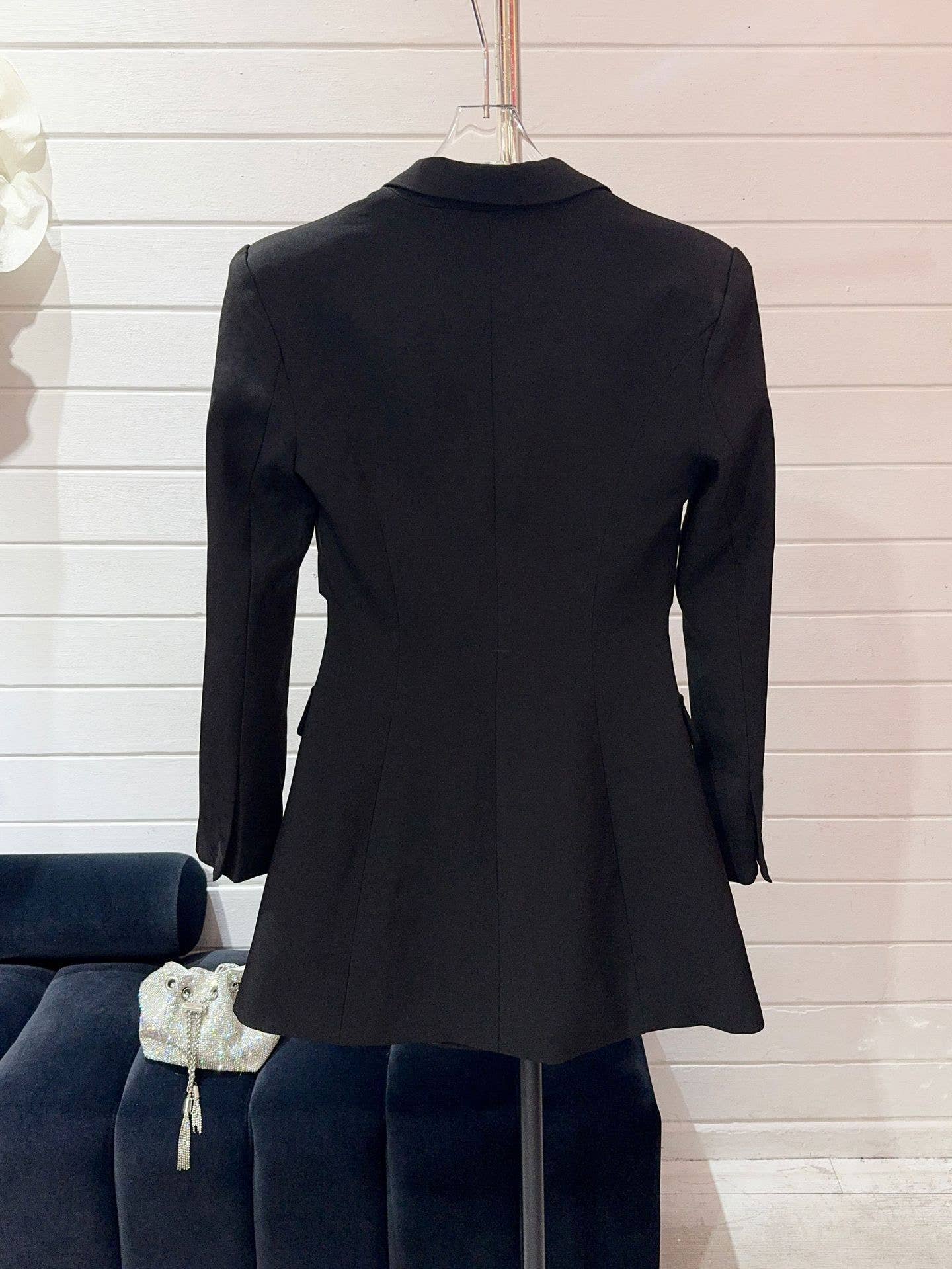 BL10Y Slim Suit Dress with Diamond Bow & Waist Cutout: Long sleeves / English / M