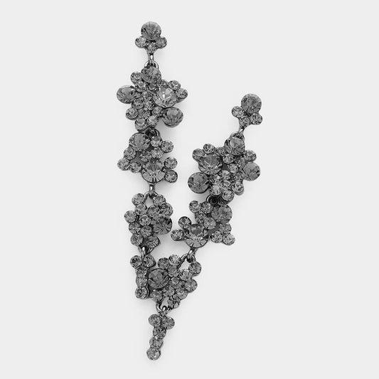 Bubble Stone Cluster Dangle Evening Earrings: Gold Pearl