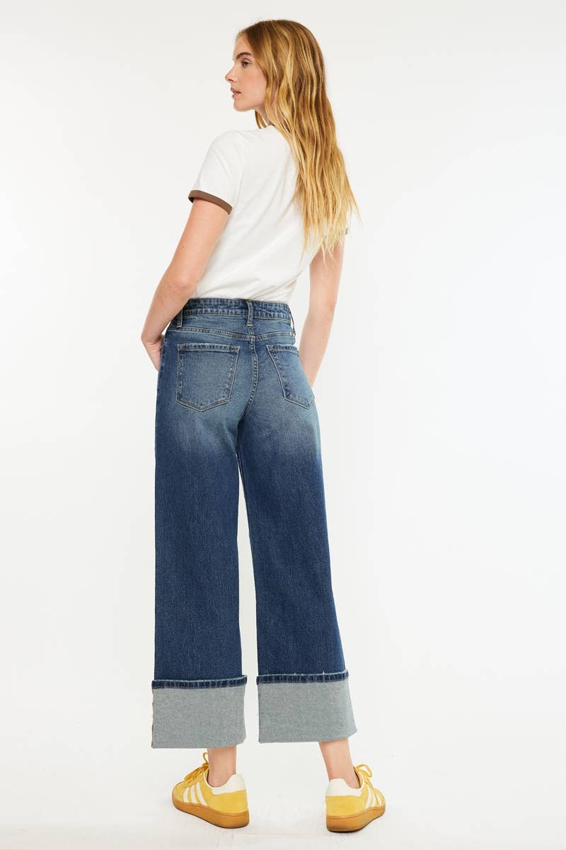 Kan Can High Rise Cuffed Wide Leg Jeans