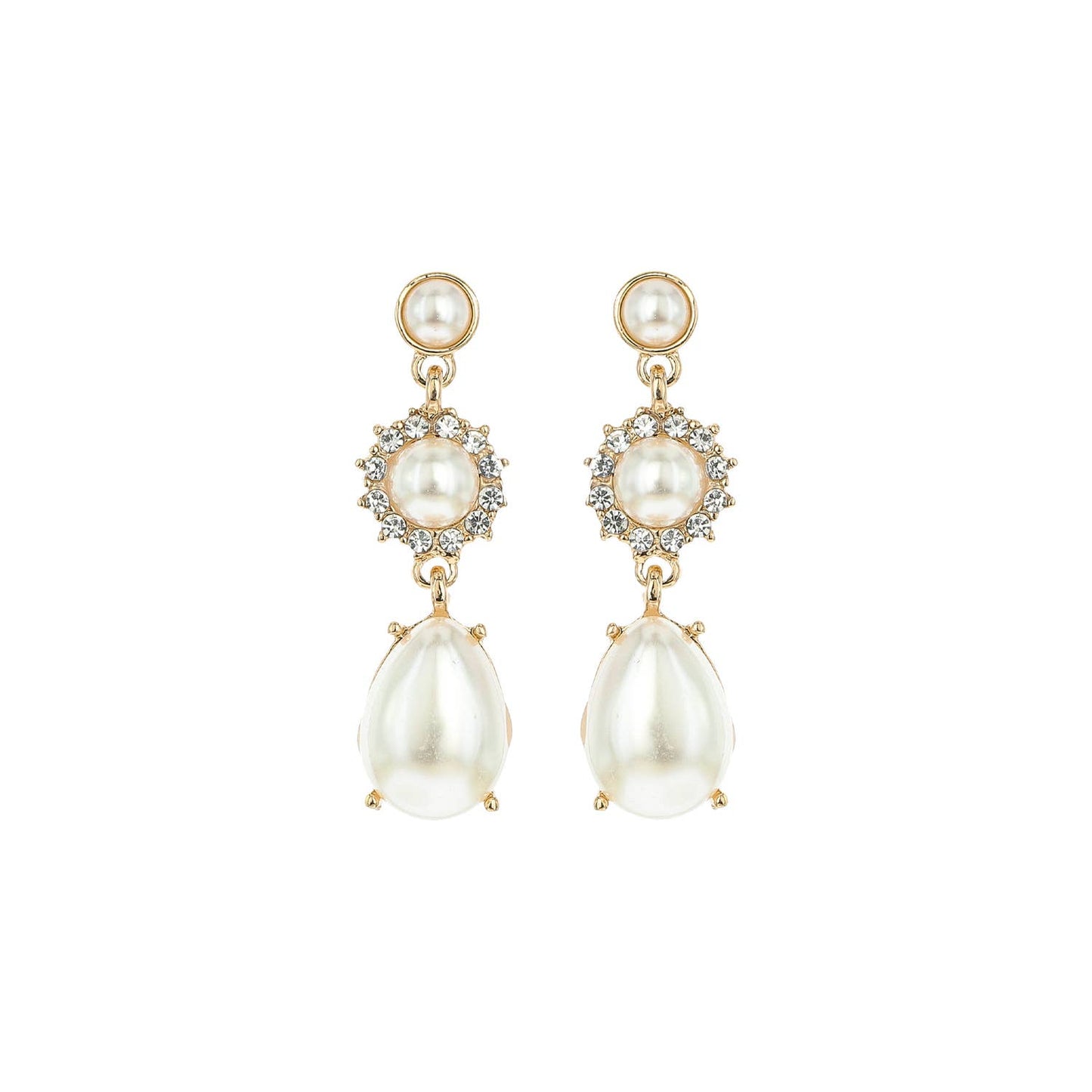 3 Tier Floral & Teardrop Rhinestone Crystal Dangle Earrings: White