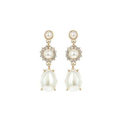 3 Tier Floral & Teardrop Rhinestone Crystal Dangle Earrings: White