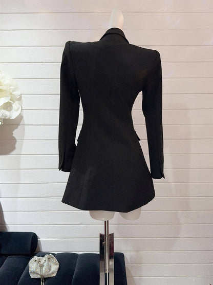 BL10Y Slim Suit Dress with Diamond Bow & Waist Cutout: Long sleeves / English / M