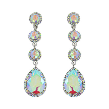 4 Tier Rhinestone Teardrop & Circle Crystals Dangle Earrings: Iridescent
