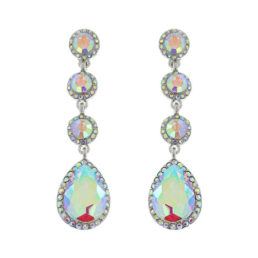 4 Tier Rhinestone Teardrop & Circle Crystals Dangle Earrings: Iridescent