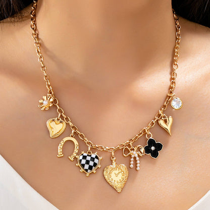 Checkered Heart Charm Necklace