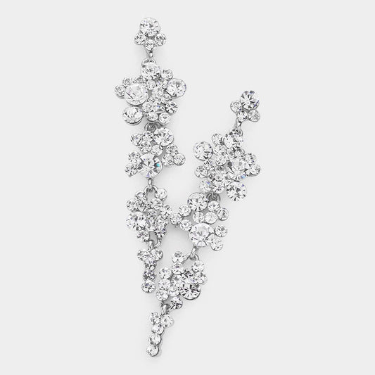 Bubble Stone Cluster Dangle Evening Earrings: Antique Silver