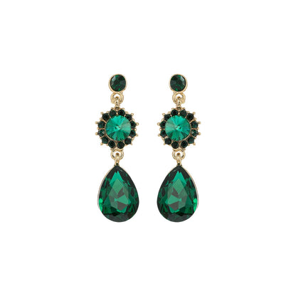 3 Tier Floral & Teardrop Rhinestone Crystal Dangle Earrings: Royal Blue