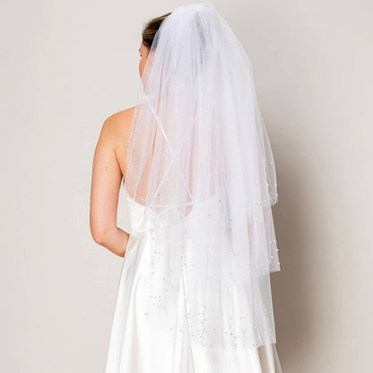 Three Layer Crystal and Pearl Hip Length Wedding Veil