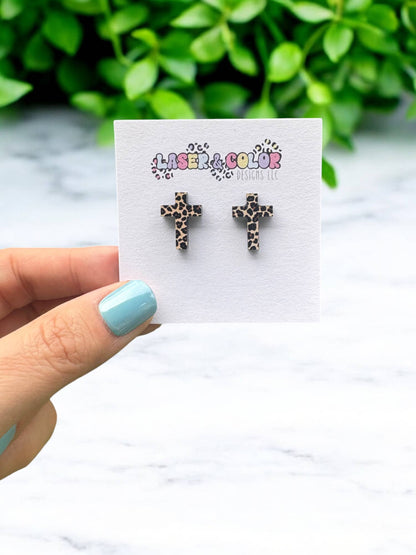 Leopard Cross Studs