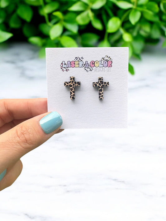 Leopard Cross Studs