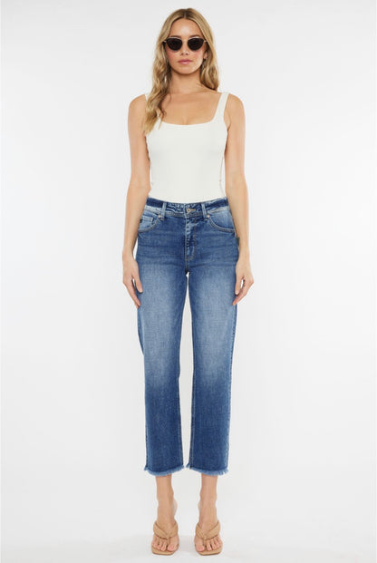 Straight Leg Frayed Hem Kan Can Jeans