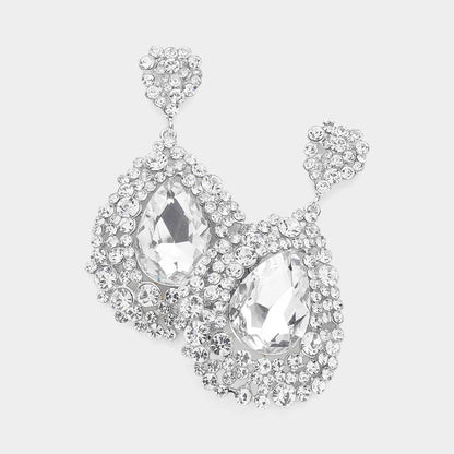 Teardrop Rhinestone Embellished Dangle Evening Earrings: FUCHSIA