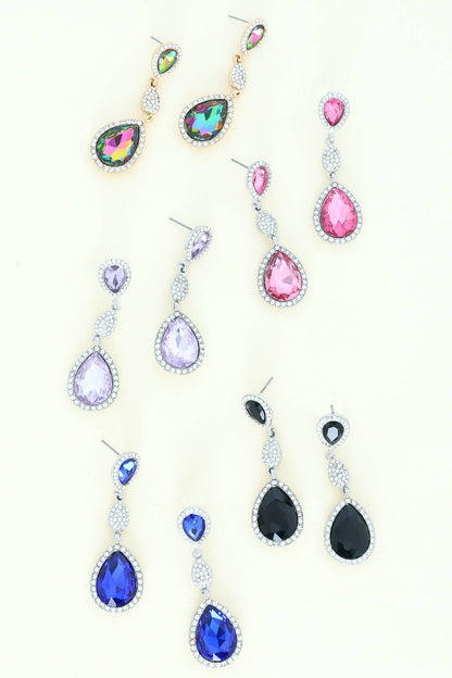 3 Tiered Teardrop Rhinestone Crystal & Pave Dangle Earrings: Lavender