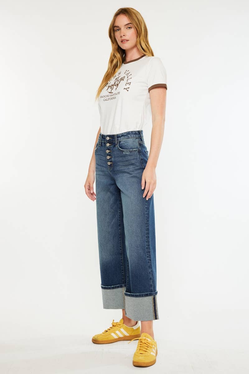 Kan Can High Rise Cuffed Wide Leg Jeans